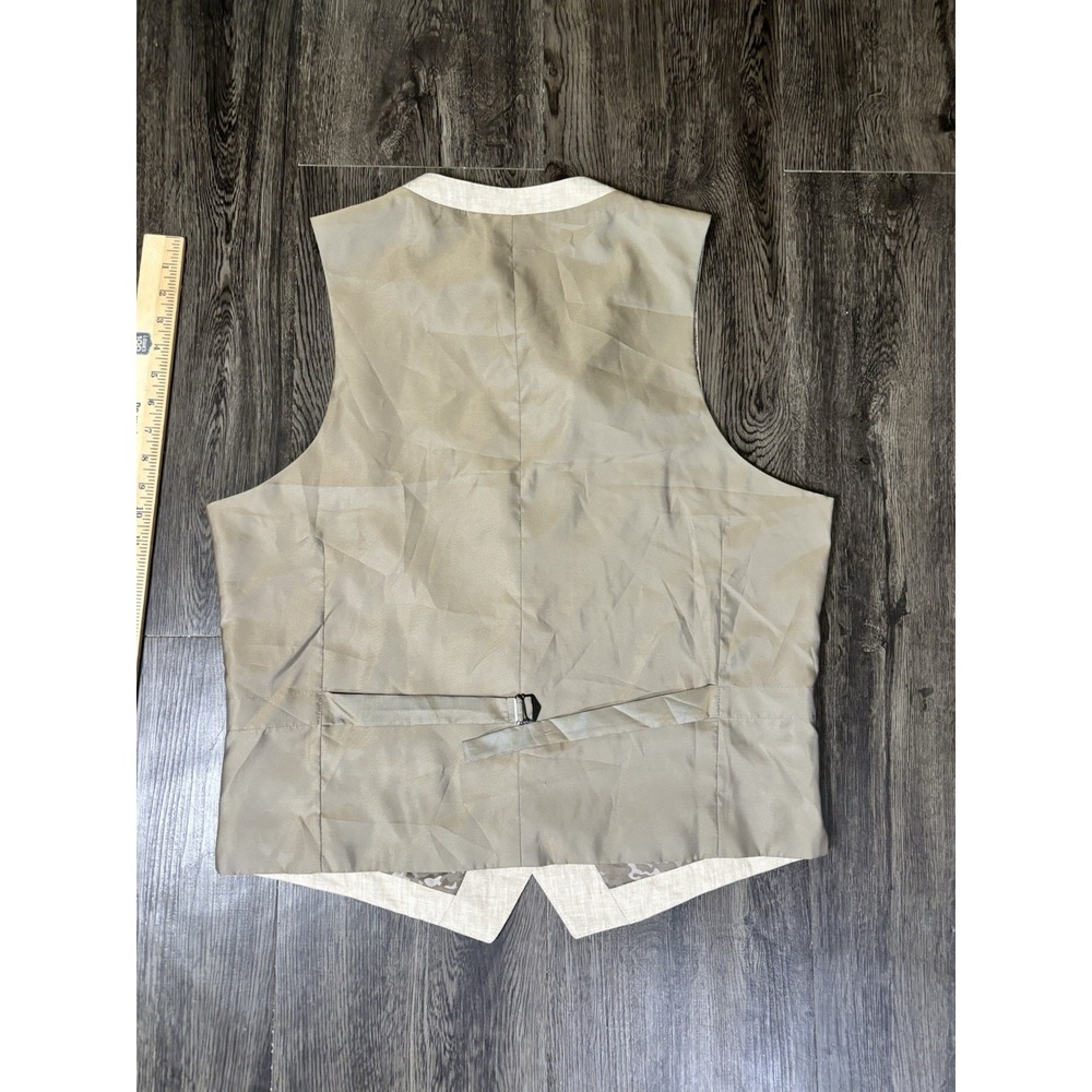 Joseph Abboud Mens Vest Tan Camo Lining Size L Back Pull Tab Button Down Linen - Picture 8 of 9